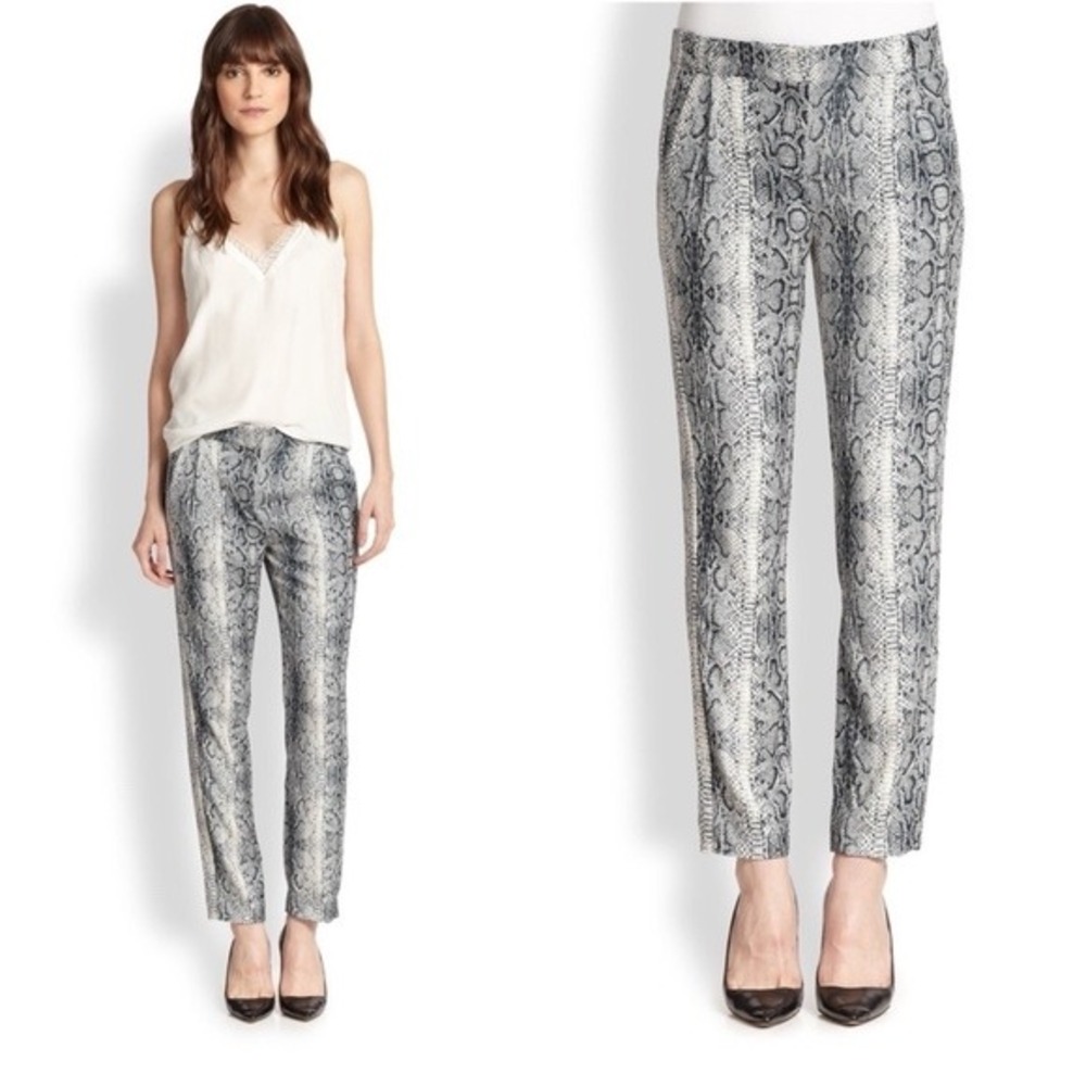 The Kooples Women Pants Small Gray Python Snakeskin Print Tapered Ankle Office